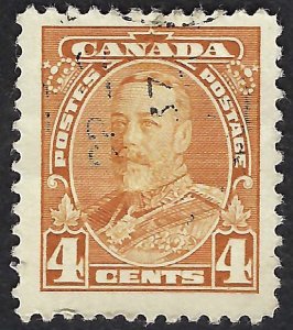 Canada #220 4¢ King George V. (1935). Yellow. Used.