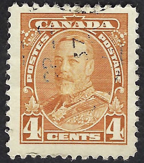 Canada #220 4¢ King George V. (1935). Yellow. Used.