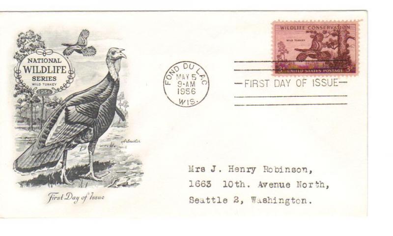 US 1077 (Me-4) 3c Wildlife Conservation Turkey on FDC Artmaster Cachet ECV $7.50