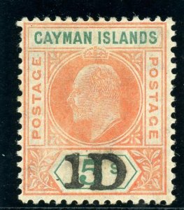 Cayman Islands 1907 KEVII 1d on 5s salmon & green MLH. SG 19. Sc 19.