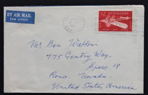 Australia Air Mail #383 Early Use on Small Cover to USA Aug 17, 1964