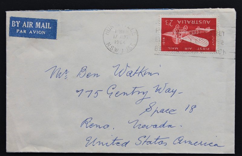 Australia Air Mail #383 Early Use on Small Cover to USA Aug 17, 1964