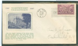 US 795 1937 3c Northwest ordinance (single) on an addressed first day cover with a Grandy cachet.