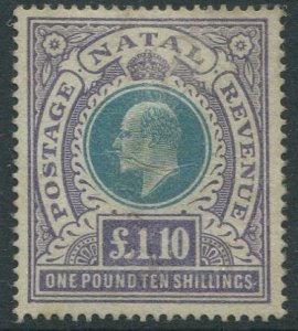 1902 Natal Crown CC £1.10s (SG143)  with fiscal pen cancel removed