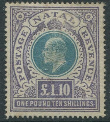 1902 Natal Crown CC £1.10s (SG143)  with fiscal pen cancel removed