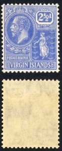 Virgin Islands 1922-8 2 1/2d bright blue wmk Script CA SG95 VFM cat 20 pounds