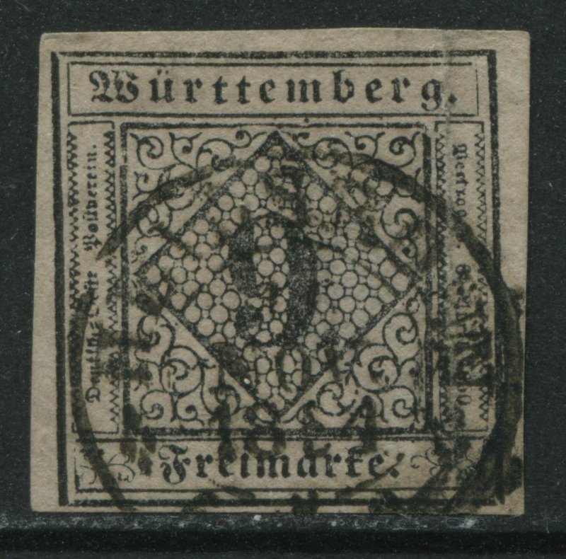 Wurttemberg 1851 9 kreuzer black on rose used