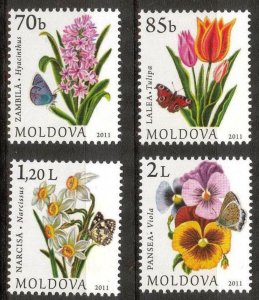 Moldova 2011 Flowers Butterflies set of 4 MNH**