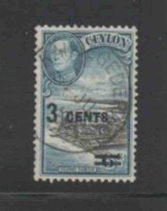 CEYLON #291 1940 3c ON 6c KING GEORGE VI & PICKING TEA F-VF USED c