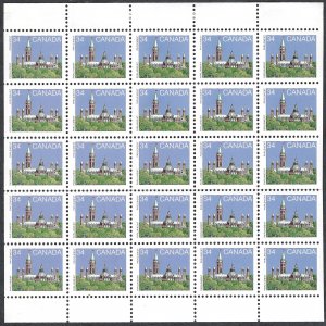 Canada #925a 34¢ Houses of Parliament (1985). Pane of 25. Perf. 13.3 x 13. MNH