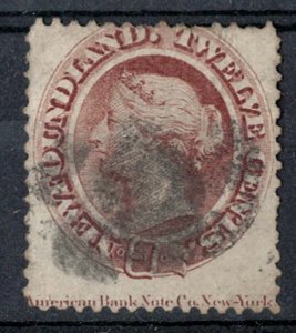 Newfoundland 1865 12c red-brown cream paper sg28 vgu, short perf, centred high