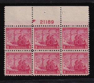 1934 Maryland Tercentenary 300 years Sc 736 MNH OG, plate block of 6 (D5