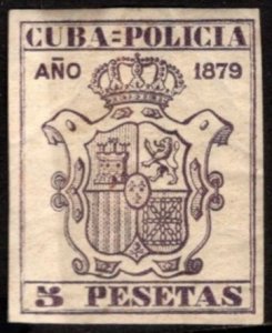 1879 Spanish Colonies Revenue Cuba 5 Pesetas Coat of Arms Police Documents Used