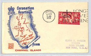 GB QEII 1953 FDC *Channel Islands* CORONATION GREETING Jersey ROYALTY SloganXE42