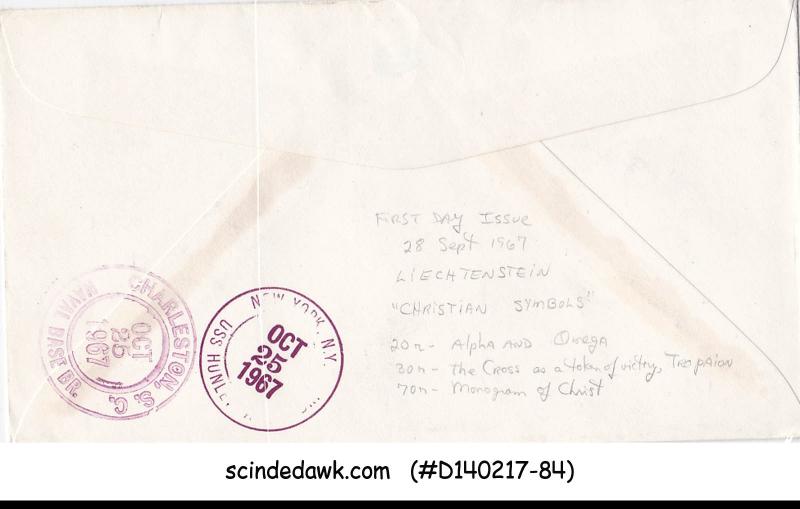 LIECHTENSTEIN - 1967 CHRISTIAN SYMBOLS - 3V - FDC REGISTERED