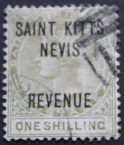 St Kitts Nevis 1885 QV One Shilling Revenue SG R6 used