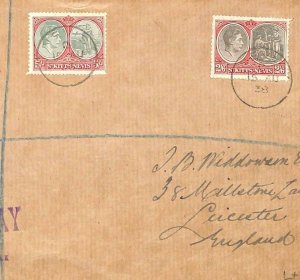 ST KITTS &  NEVIS First Day Cover GB Leicester KGVI FDC 1938 {samwells}MS2935