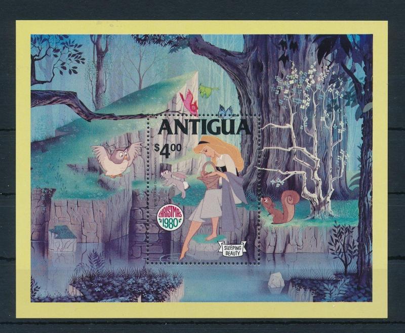 [22112] Antigua 1980 Disney Movie Sleeping Beauty Rabbit Squirrel Owl MNH