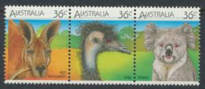 Australia  SC# 992a 992b 992c se-tenant Kangaroo, Emu, Koala Used