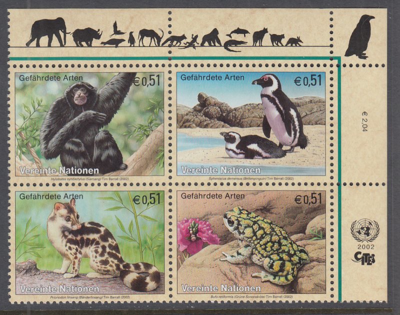 UN Vienna 311a Animals Inscription Plate Block MNH VF