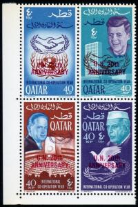 QATAR 1964  JOHN F. KENNEDY SCOTT 101E/101H RED  OVPT  BLOCK  MINT NEVER HINGED