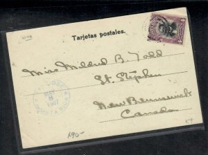 COSTA RICA COVER (P0508B) 1907 4C MAN ON PPC SAN JOSE TO CANADA 