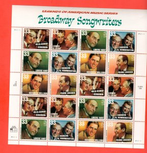 3345-50 Broadway Songwriters  SHEET  33¢  FACE  $6.60   MNH  1999
