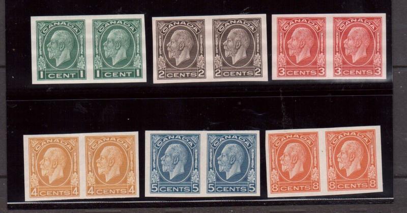 Canada #195c - #200a Extra Fine Never Hinged Imperf Pair Set