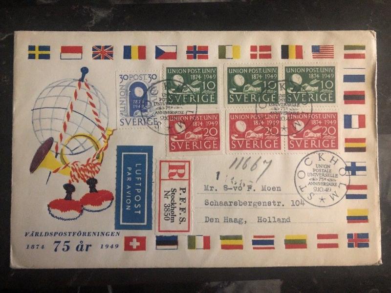 1949 Stockholm Sweden First Day Cover FDC Universal Postal Union To Holland