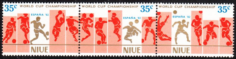 Niue 1981 MNH Sc #344 Strip of 3 35c Soccer players World Cup 82