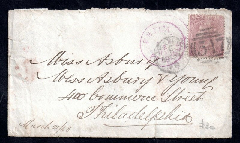 GB QV 6d mauve on cover to USA WS15233