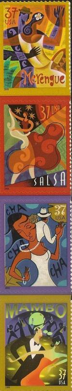 US 3942a Let's Dance Bailemos 37c strip set (4 stamps) MNH 2005
