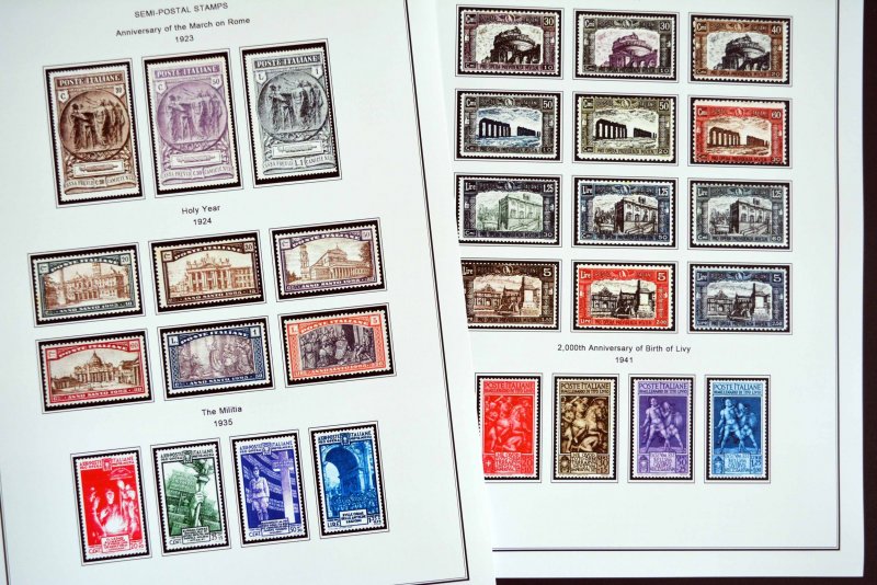 COLOR PRINTED ITALY [KINGDOM] 1862-1944 STAMP ALBUM PAGES (32 illustrated pages)