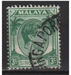 Singapore 1948 - Scott 3 used - 3c, King George VI, Perf 14 