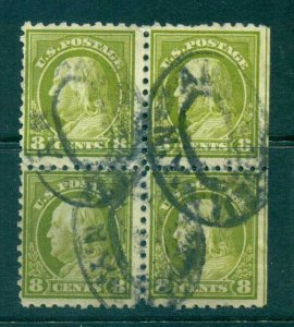 USA 1913-15 Sc#431 8c pale olive green Franklin Perf 10 Wmk S/L Blk 4 FU lot6...