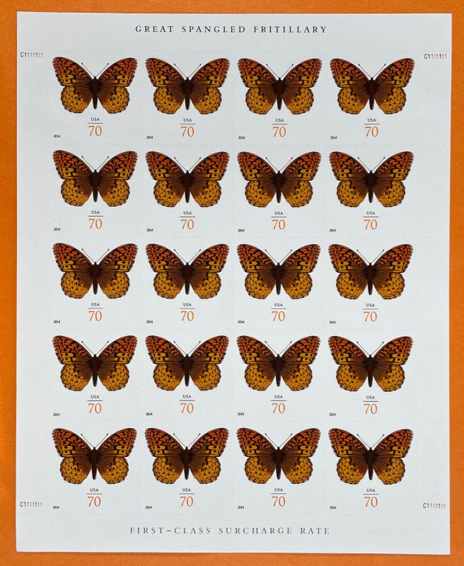 4859 GREAT SPANGLED FRITILLARY Pane of 20 US 70¢ Stamps MNH 2014