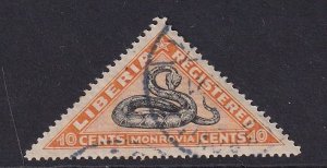 Liberia  #F23  used  1921  Gabon viper  Monrovia