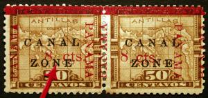 Canal Zone #20 50c 1906 MH Horiz Pair Imp Errors Wide 8