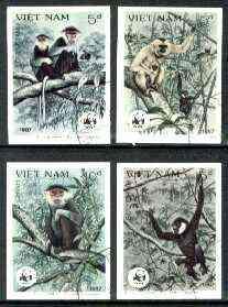 Vietnam 1987 WWF Monkeys imperf set of 4 cto used (imperf...