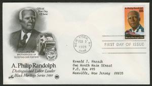 #2402 25c A Philip Randolph, Art Craft-PCS FDC **ANY 5=FREE SHIPPING** 