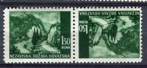 CROATIA; 1940s early WWII pictorial issue Mint MNH TETE-BECHE PAIR, 1.50k