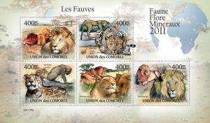COMORES 2011 SHEET BEASTS FAUVES LIONS TIGERS WILD CATS WILDLIFE cm11109a