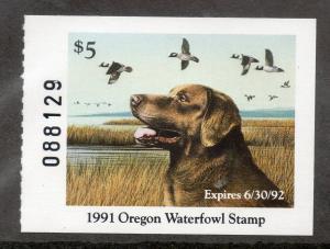 Oregon Duck Stamp Scott 9a MNH - Retreiver Dog @ Face