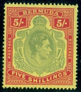 BERMUDA #125a, 5sh King George VI, perf 14, og, VLH, VF, Scott $60.00