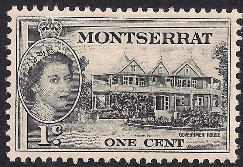 Montserrat 1953 - 62 QE2 1ct Black Government House MM SG 137 ( K1067 )