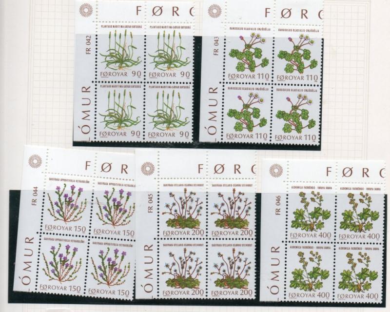 Faroe Islands Sc 48-52 1980 Wildflowers stamp set blocks of 4  mint NH