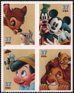 SC#3865-68 37¢ The Art of Disney: Friendship Block of Four (2004) SA