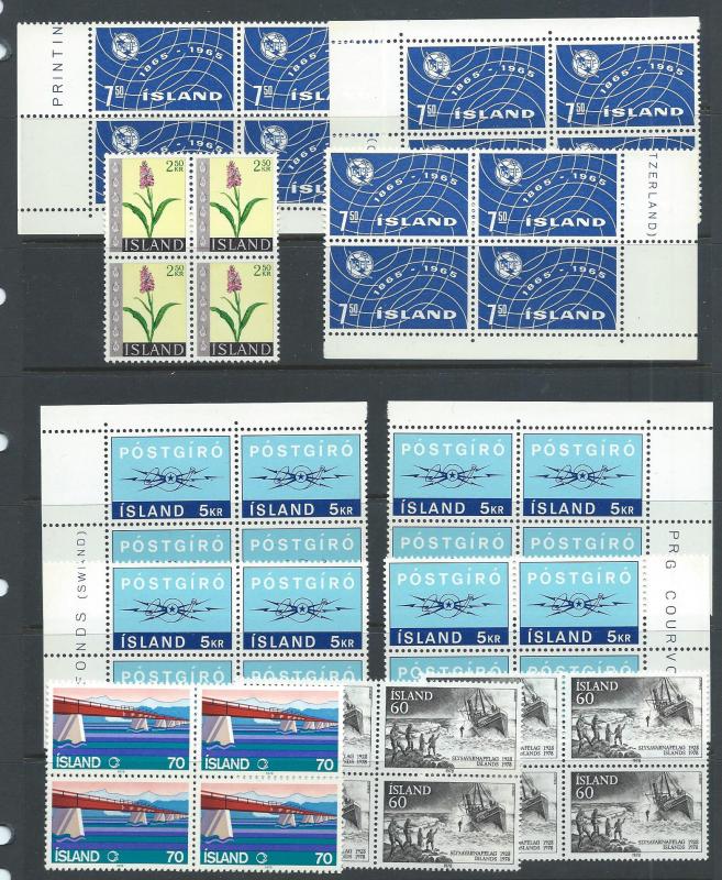 Iceland 371 // 512 MNH stock in blocks.  2018 CV $46.20