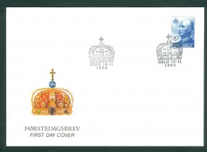 Norway. 1994 FDC Cachet. King Olav V.  30 Kr. Blue.  Sc# 1019 A.