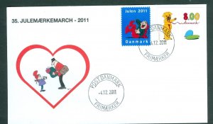 Denmark Cover. 2011 Postman “Christmas Seal Walk # 35.8 Kr.Santa,Fall, Laughing,